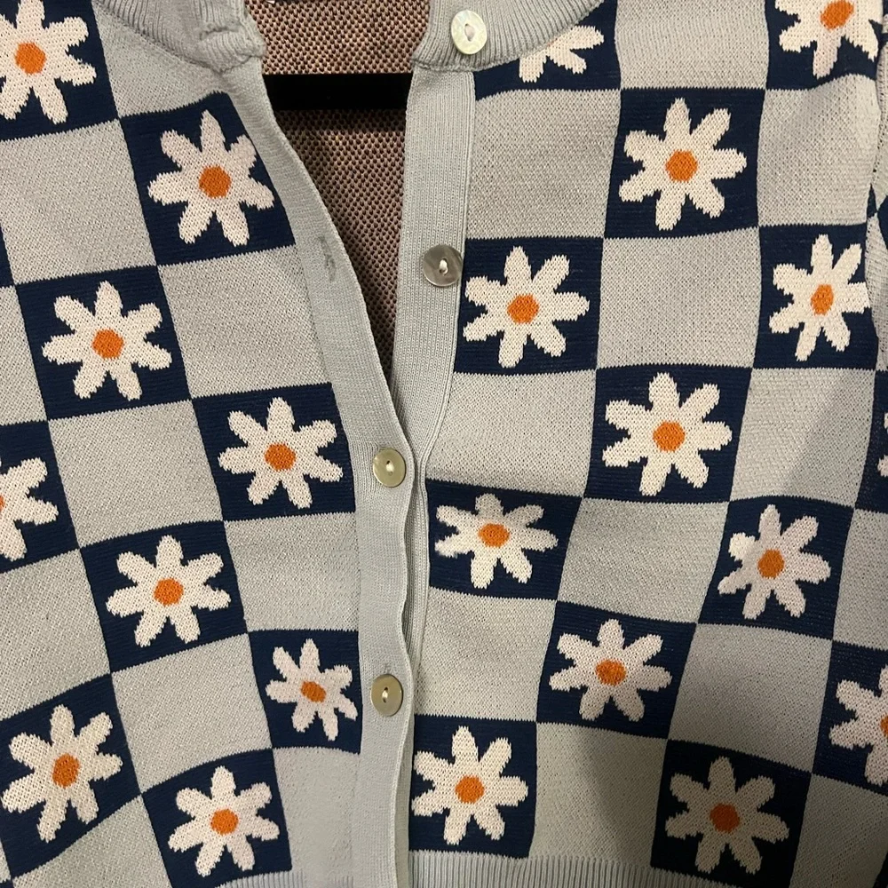 Zara Navy and Gray Floral Cardigan - Picture 3 of 12